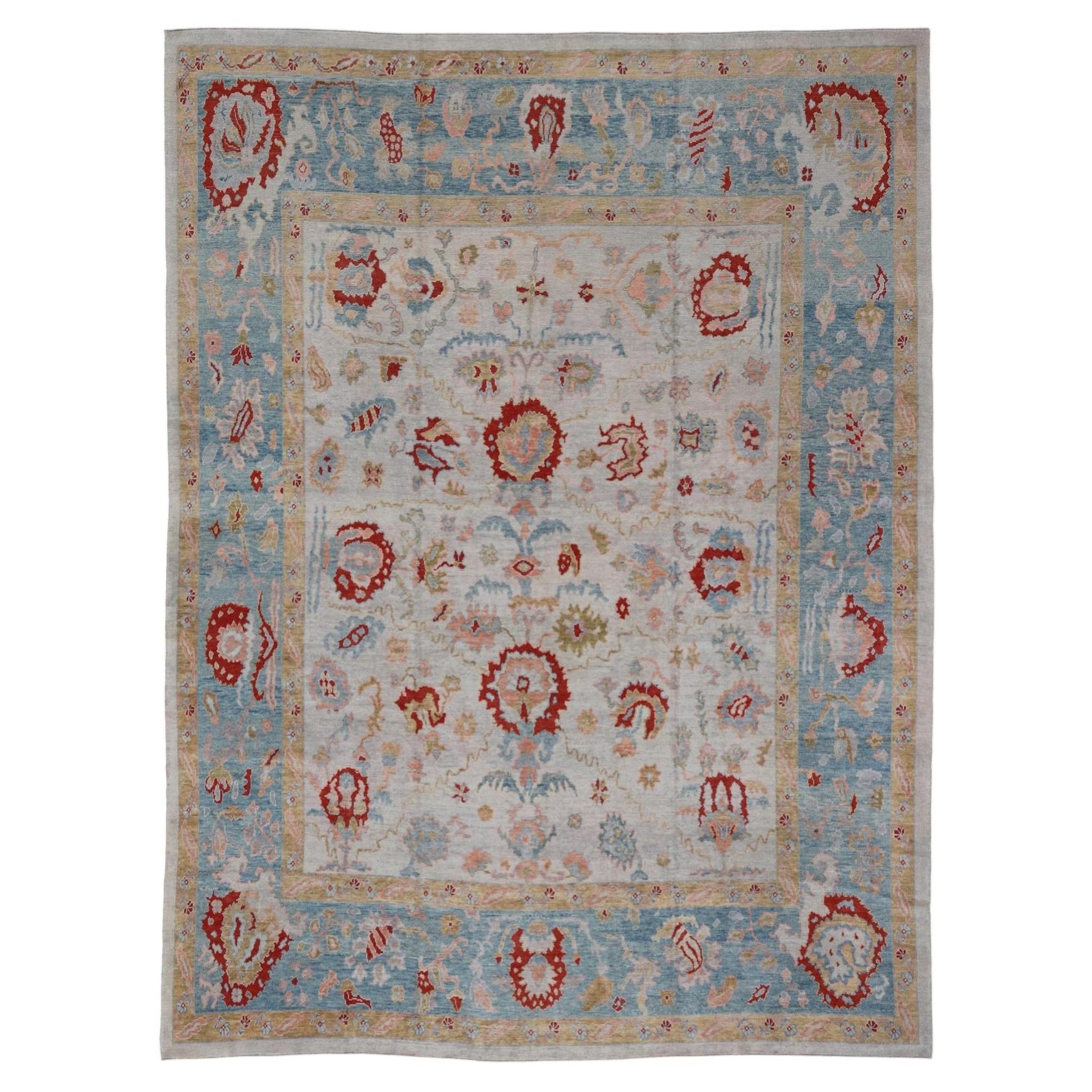 Large Hand Knotted Oushak Turkish Rug by Keivan Woven Arts, 12'8" x 16'10"
