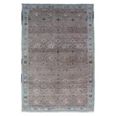 Vintage Turkish Oushak Rug in Gray/Lavender, Light Blue, Salmon, Green