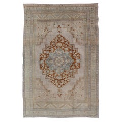 Vintage Turkish Oushak Rug in Brown, Pale Green, Taupe & Taupe Light Purple