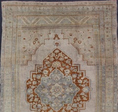 Vintage Turkish Oushak Rug in Brown, Pale Green, Taupe & Taupe Light Purple