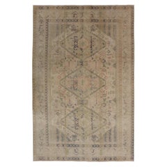 Vintage Turkish Tribal Medallion Oushak in Muted Green, Pink, and off White
