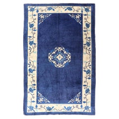 Antique Chinese Peking Carpet in Dark Blue Background 4' x 6'8