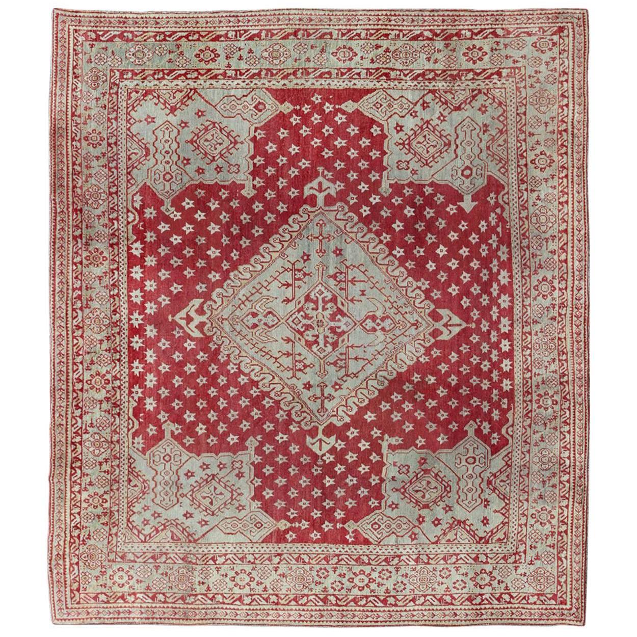 Antique Turkish Oushak Red Carpet