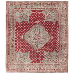 Antique Turkish Oushak Red Carpet