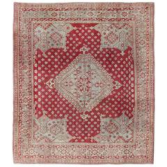Antique Turkish Oushak Red Carpet 7