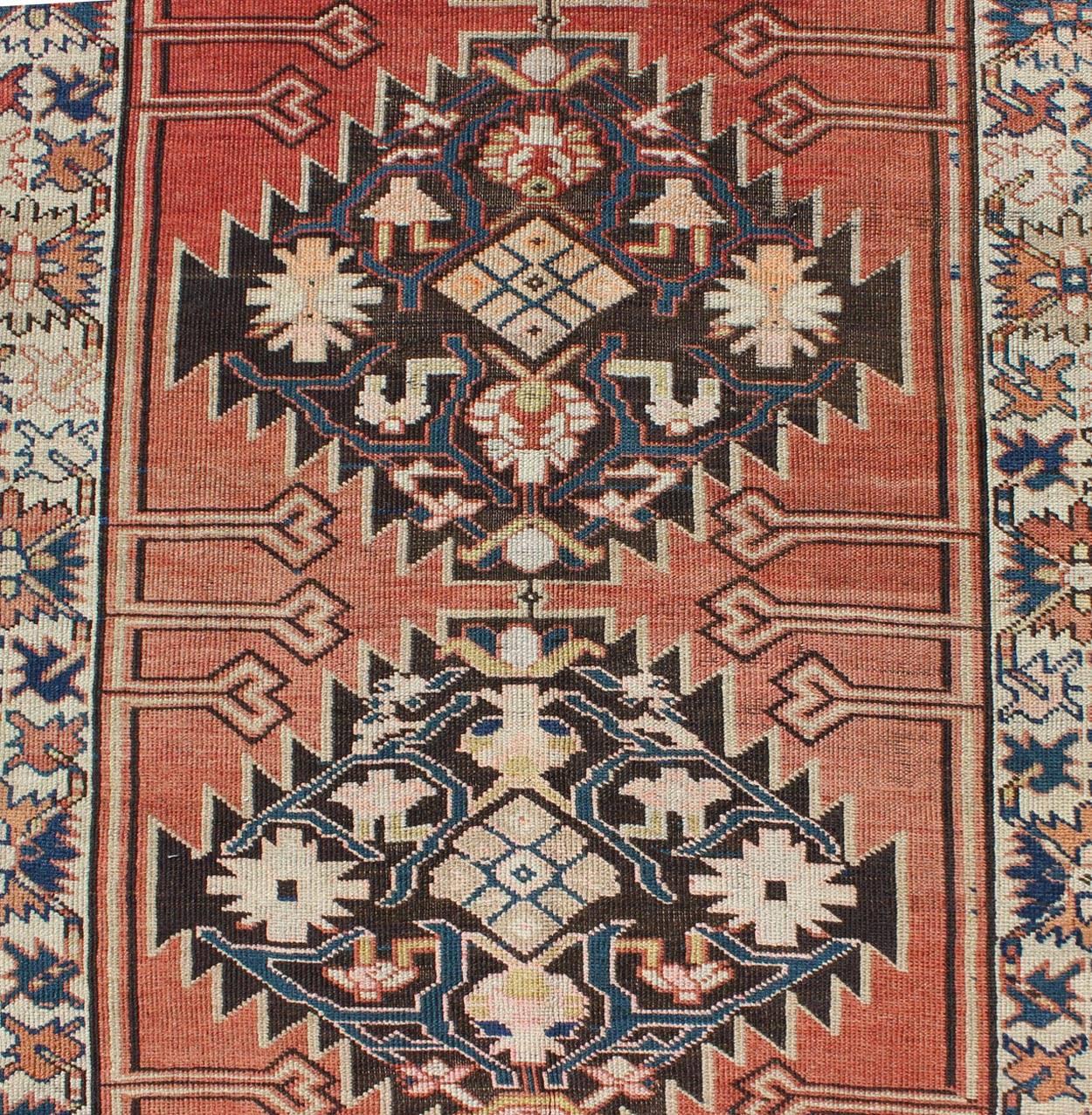 Early 20th Century Antique Kazak Wide Runner with Geometric Design