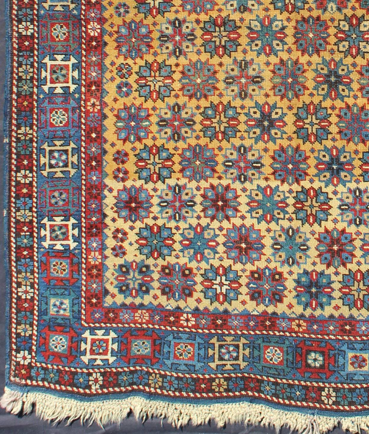 Antique Caucasian Shirvan Rug in Yellow  Background  Rug #L11-0603, Antique Caucasian, Antique Shirvan 

An important late 19th Century Shirvan rug from the northeast Caucasus region. The rare and highly prized yellow field is deeply saturated and