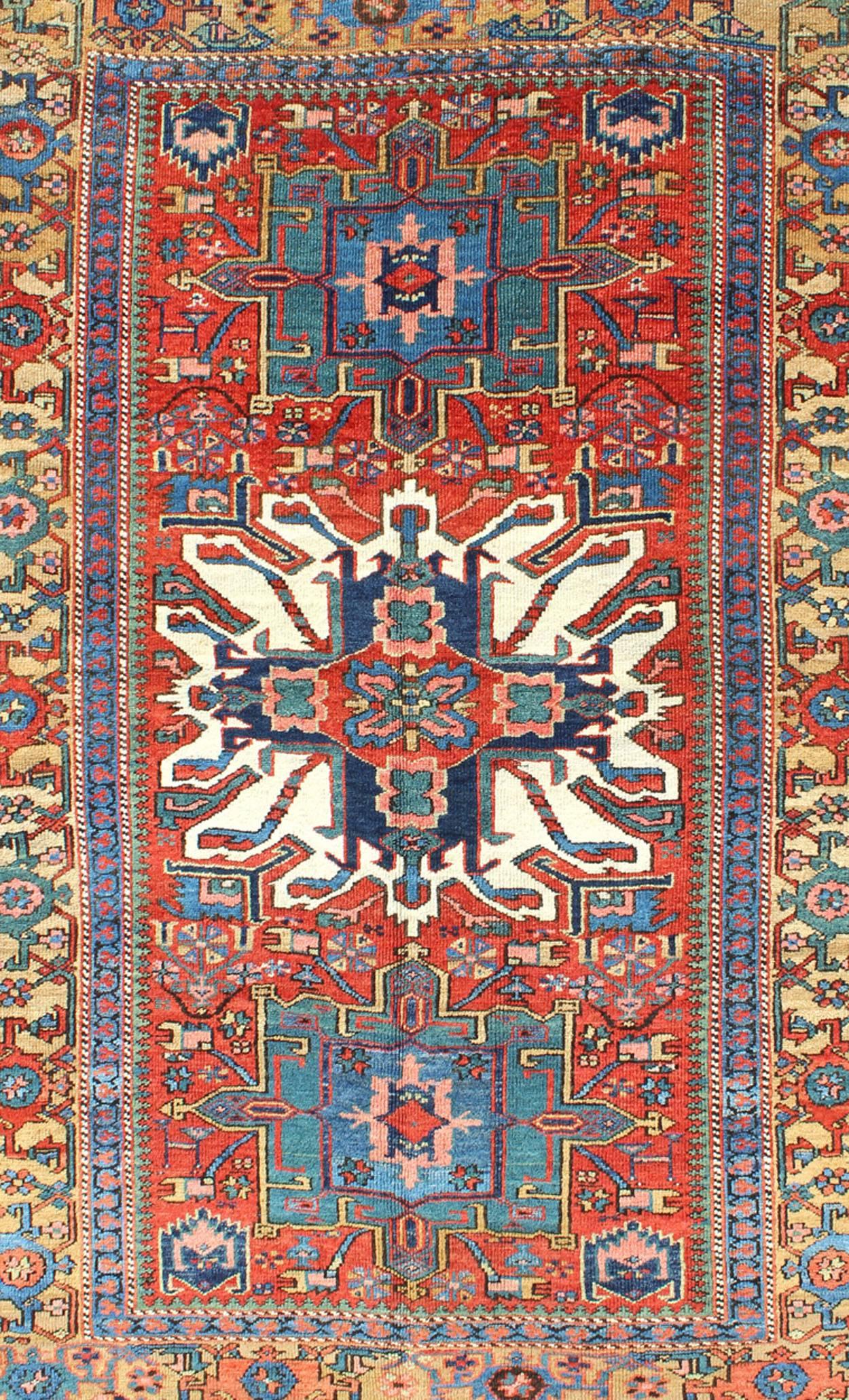 Hand-Knotted Antique Persian Karajeh-Serapi with Tribal Design For Sale