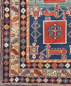 Antique Hand Knotted Qaraqashli Caucasian Rug with Tribal Medallion Design