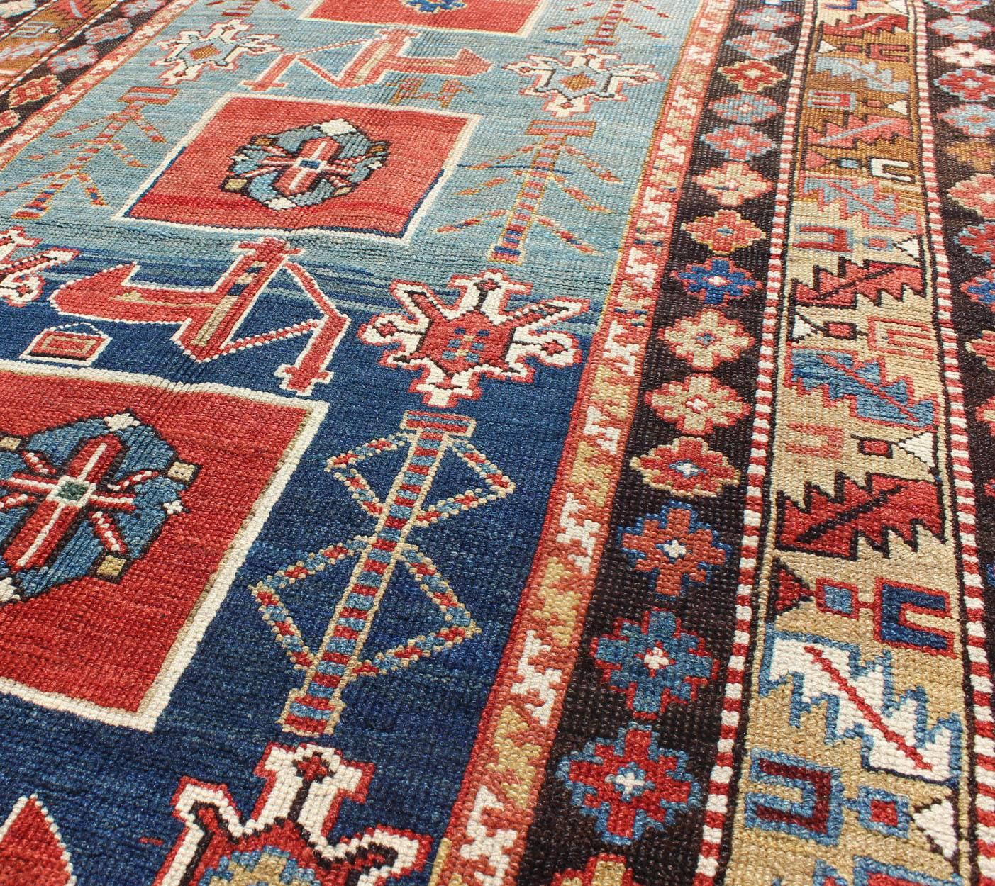 Antique Hand Knotted Qaraqashli Caucasian Rug with Tribal Medallion Design In Good Condition For Sale In Atlanta, GA