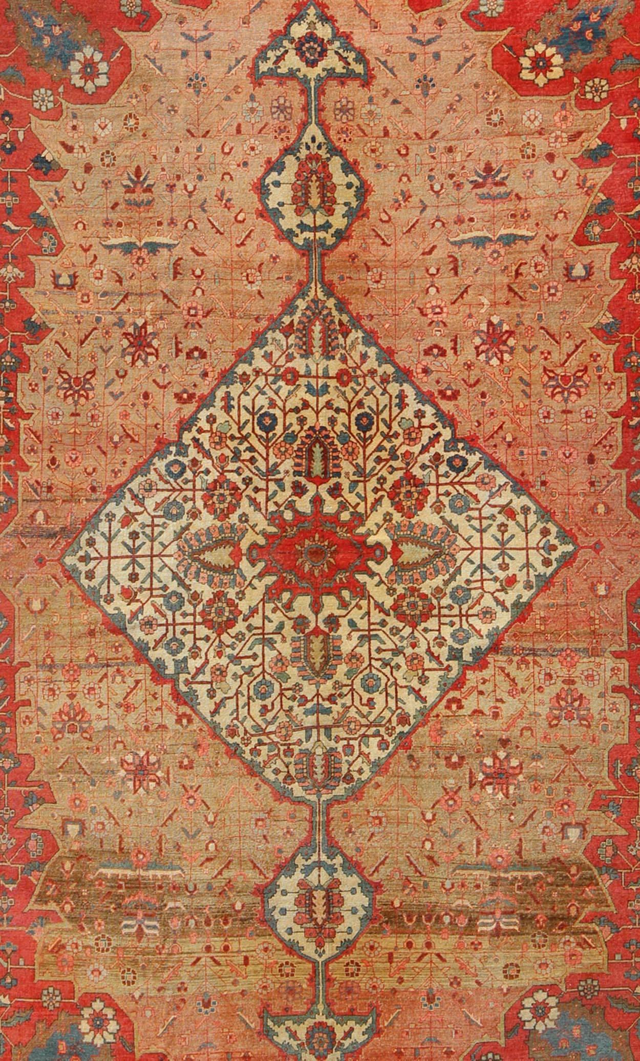 Sarouk Farahan  Antique Persian Feraghan Sarouk Fine Rug in variegated tones  For Sale