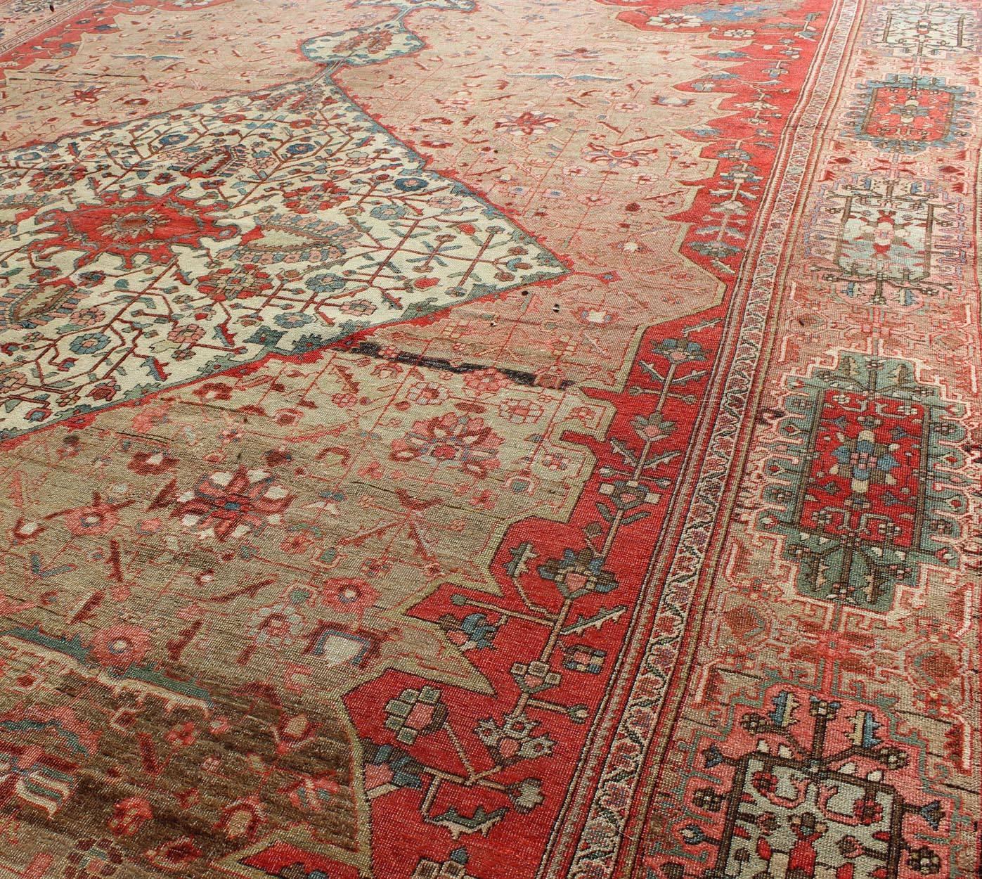19th Century  Antique Persian Feraghan Sarouk Fine Rug in variegated tones  For Sale
