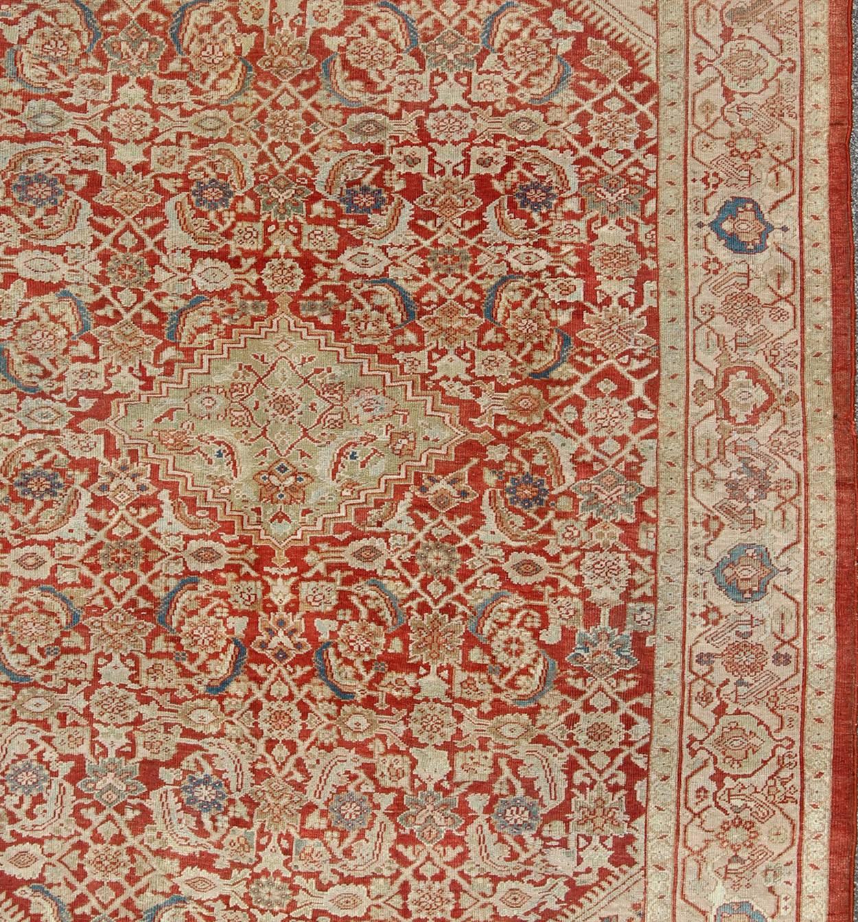 Antique Persian Sultanabad Rug in Red, Green, Blue, Taupe, and Cream In Good Condition For Sale In Atlanta, GA