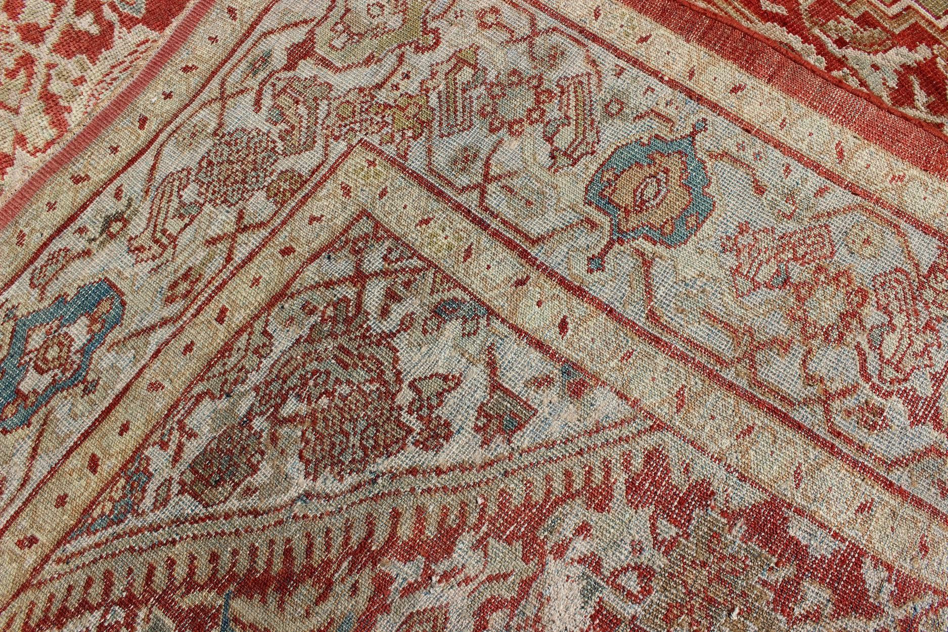 Antique Persian Sultanabad Rug in Red, Green, Blue, Taupe, and Cream For Sale 2
