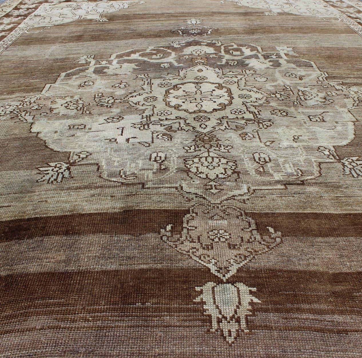 Mid-20th Century Unique Turkish Kars Carpet in Brown, Gray, Green and Ivory For Sale