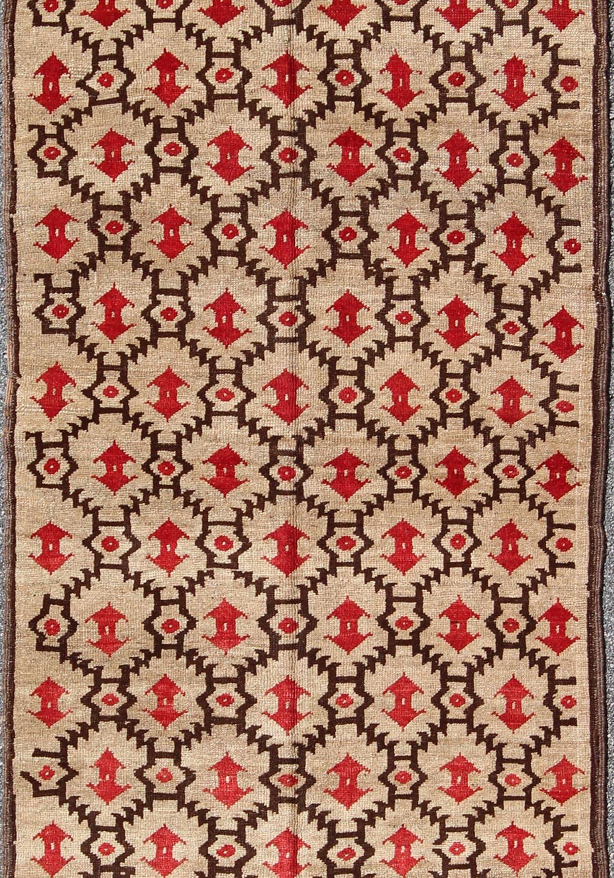 Hand-Knotted Vintage Turkish Konya Gallery Carpet