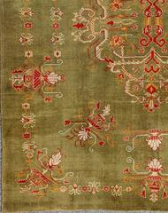 Antique Turkish Oushak Rug in Green Field, Red, Orange & Rich Colorful Accent