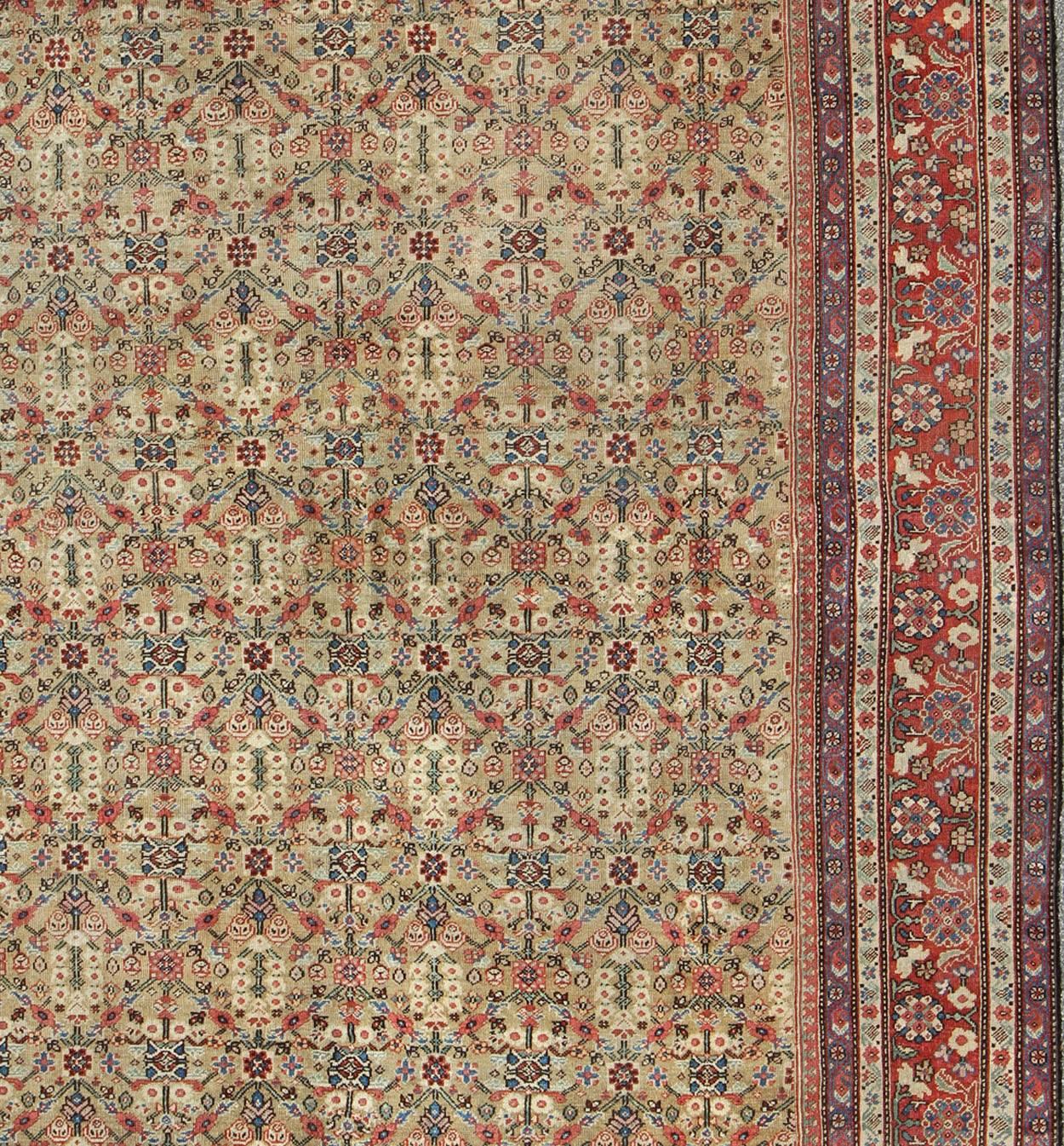 Antique Persian Sultanabad Carpet with All Over Geometrics in Yellow Background In Good Condition For Sale In Atlanta, GA