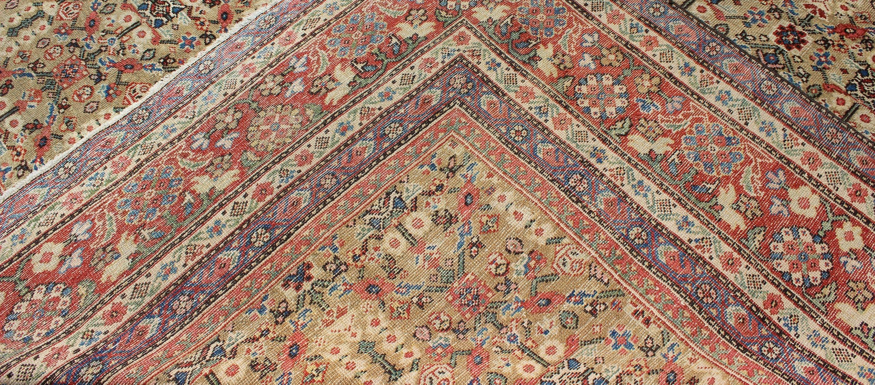 Antique Persian Sultanabad Carpet with All Over Geometrics in Yellow Background For Sale 1