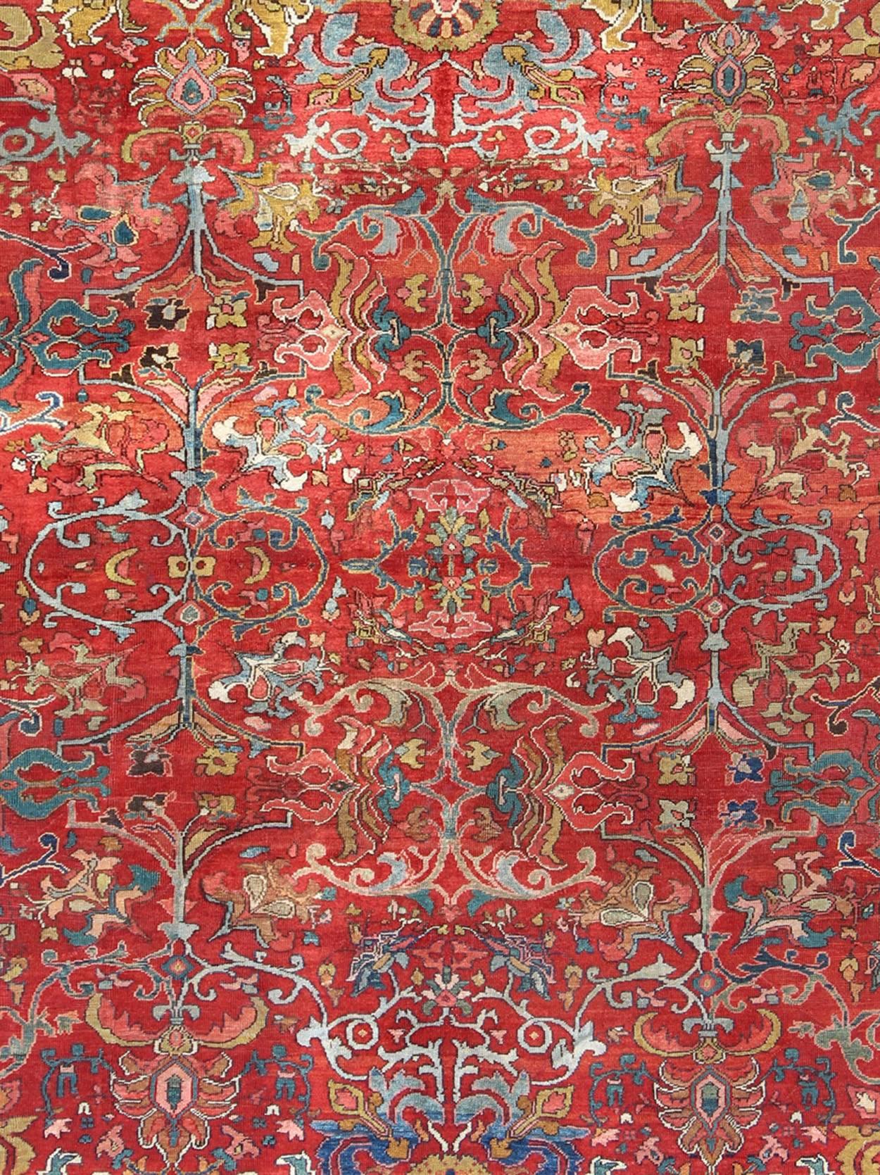 Hand-Knotted Colorful Antique Persian Sultanabad Rug with All Over Design in Jewel tones For Sale
