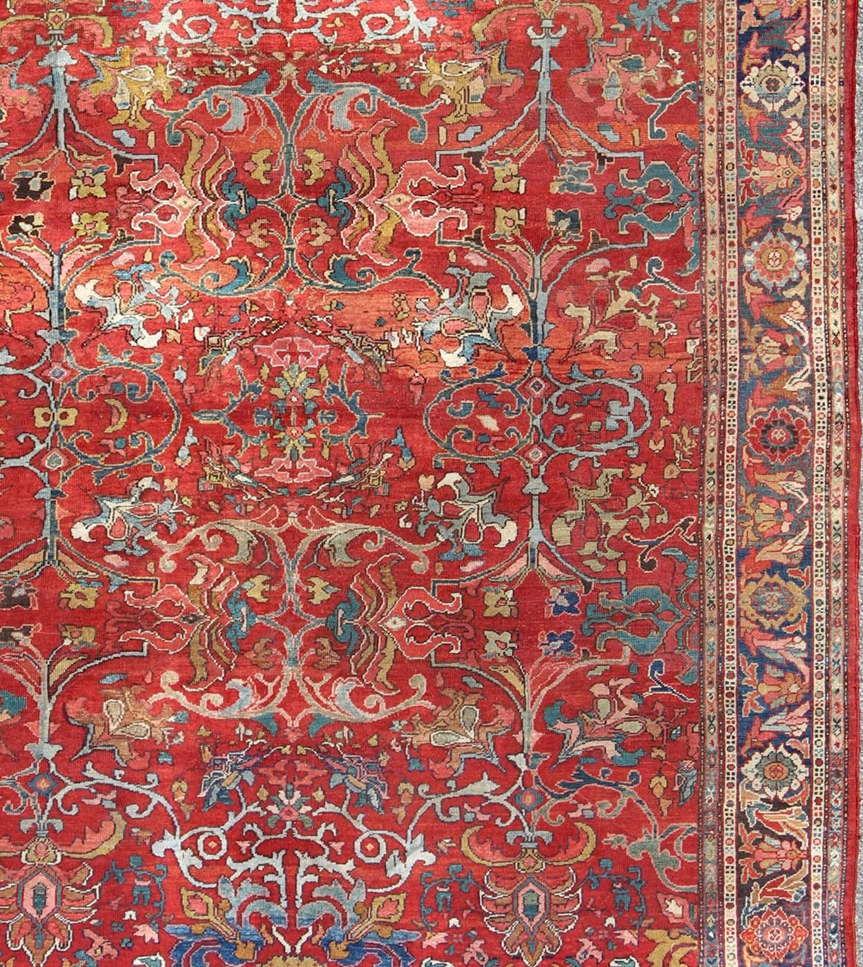 Colorful Antique Persian Sultanabad Rug with All Over Design in Jewel tones In Good Condition For Sale In Atlanta, GA