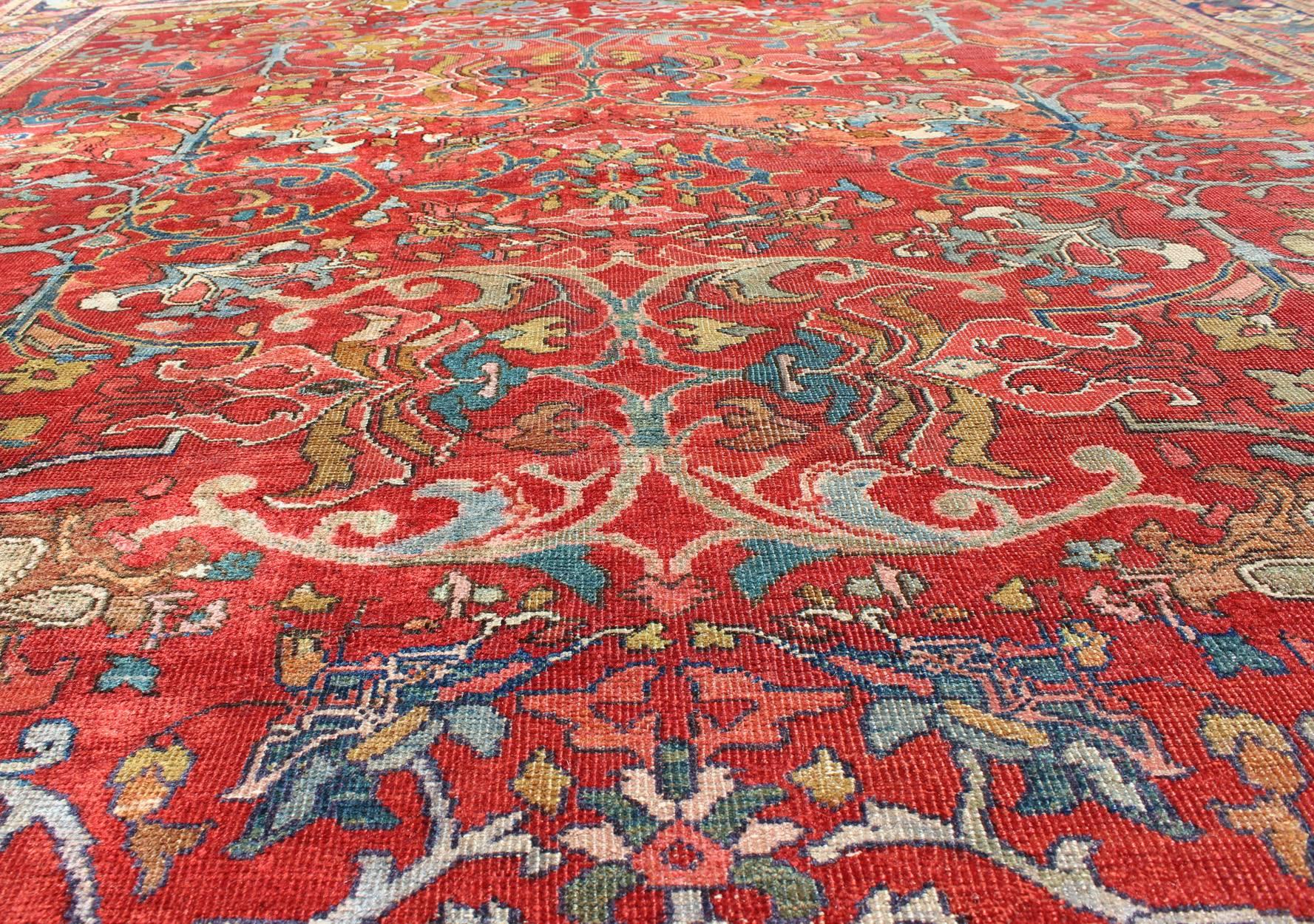20th Century Colorful Antique Persian Sultanabad Rug with All Over Design in Jewel tones For Sale