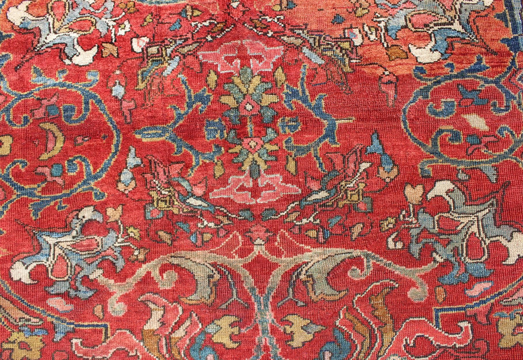 Wool Colorful Antique Persian Sultanabad Rug with All Over Design in Jewel tones For Sale