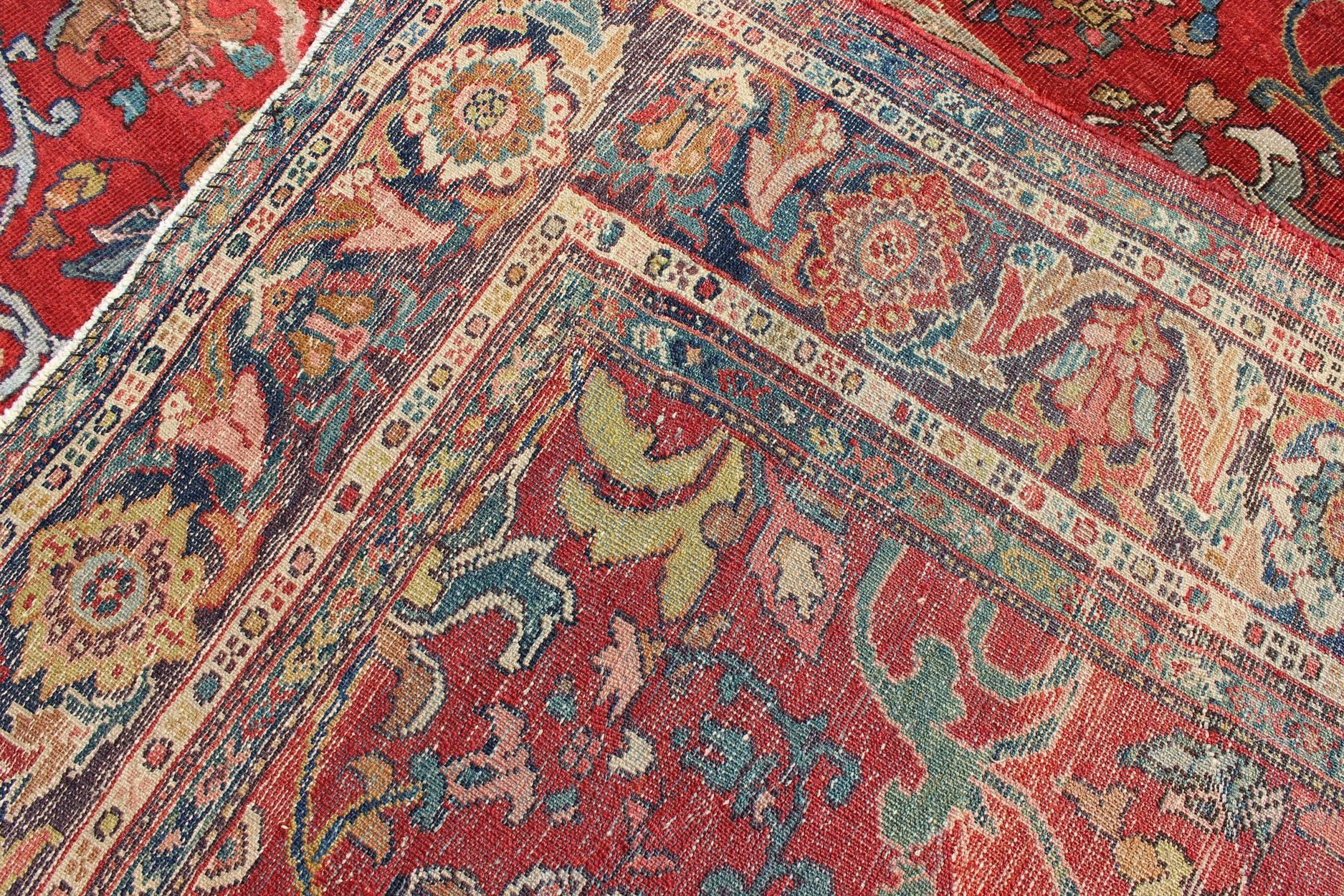 Colorful Antique Persian Sultanabad Rug with All Over Design in Jewel tones For Sale 4
