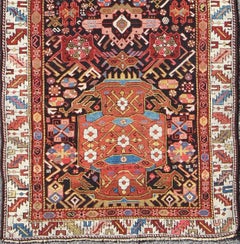Antique Caucasian Karabagh Runner With Geometric Medallions in Jewel Tones