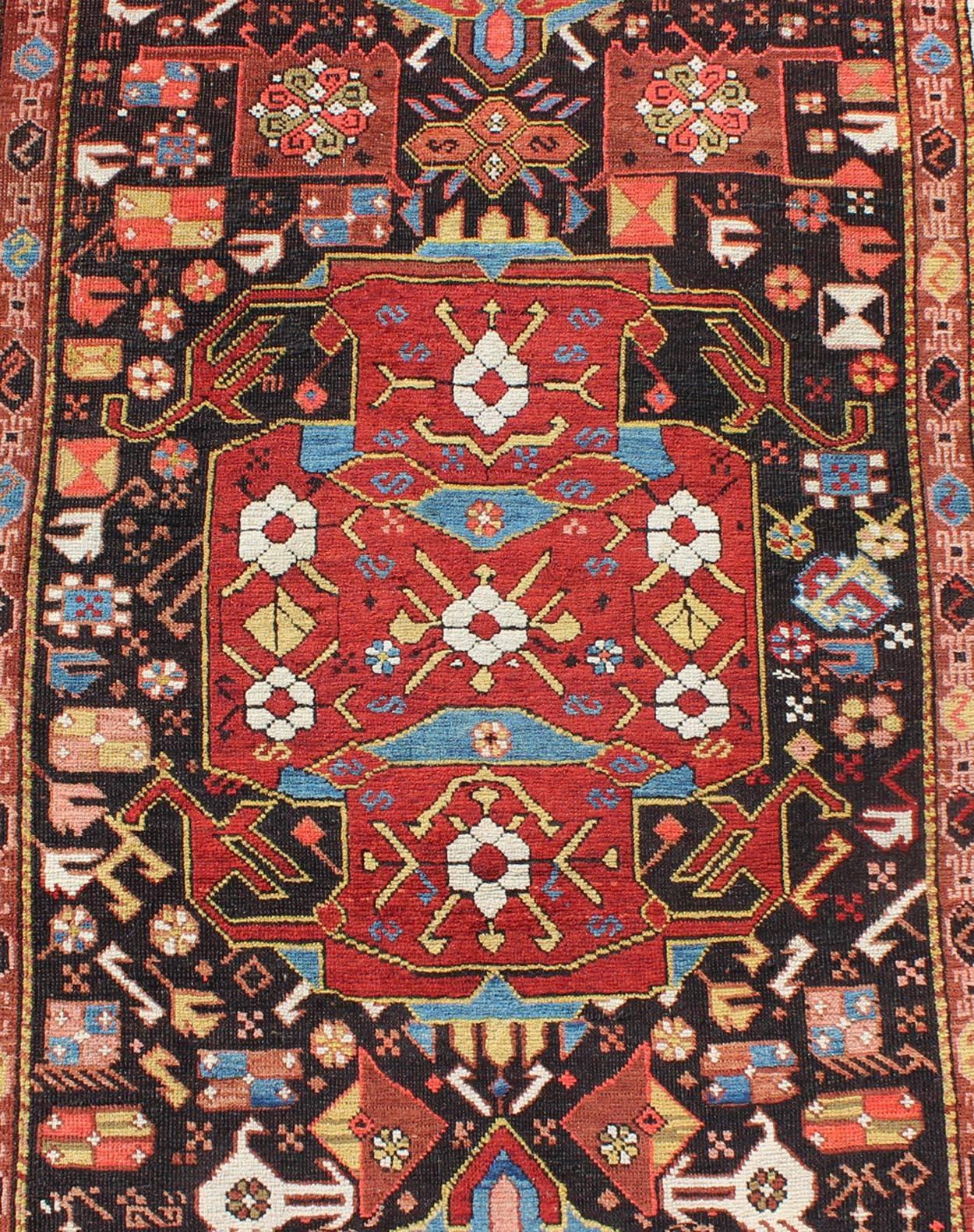 Antique Caucasian Karabagh Runner With Geometric Medallions in Jewel Tones  In Good Condition For Sale In Atlanta, GA