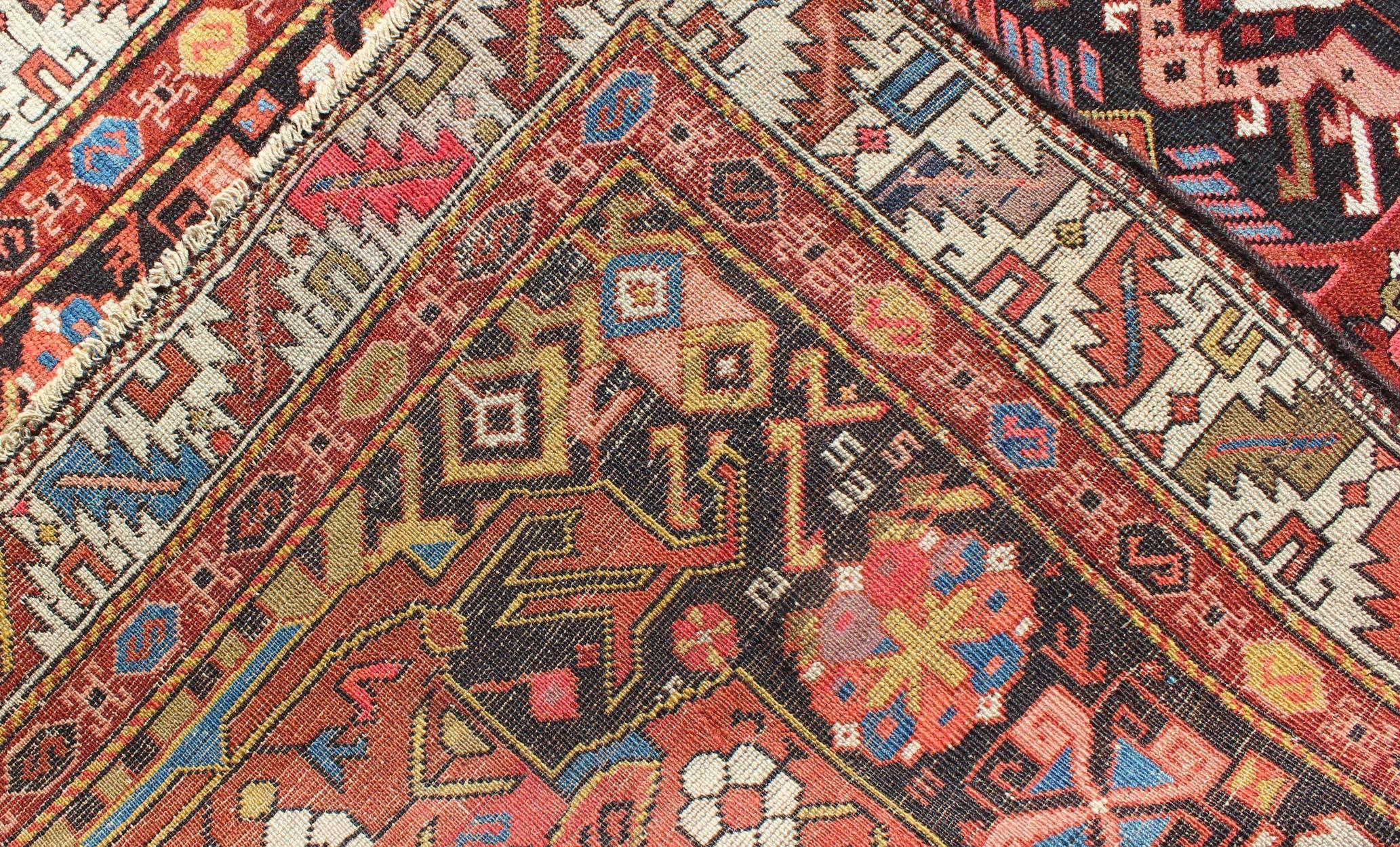 19th Century Antique Caucasian Karabagh Runner With Geometric Medallions in Jewel Tones  For Sale