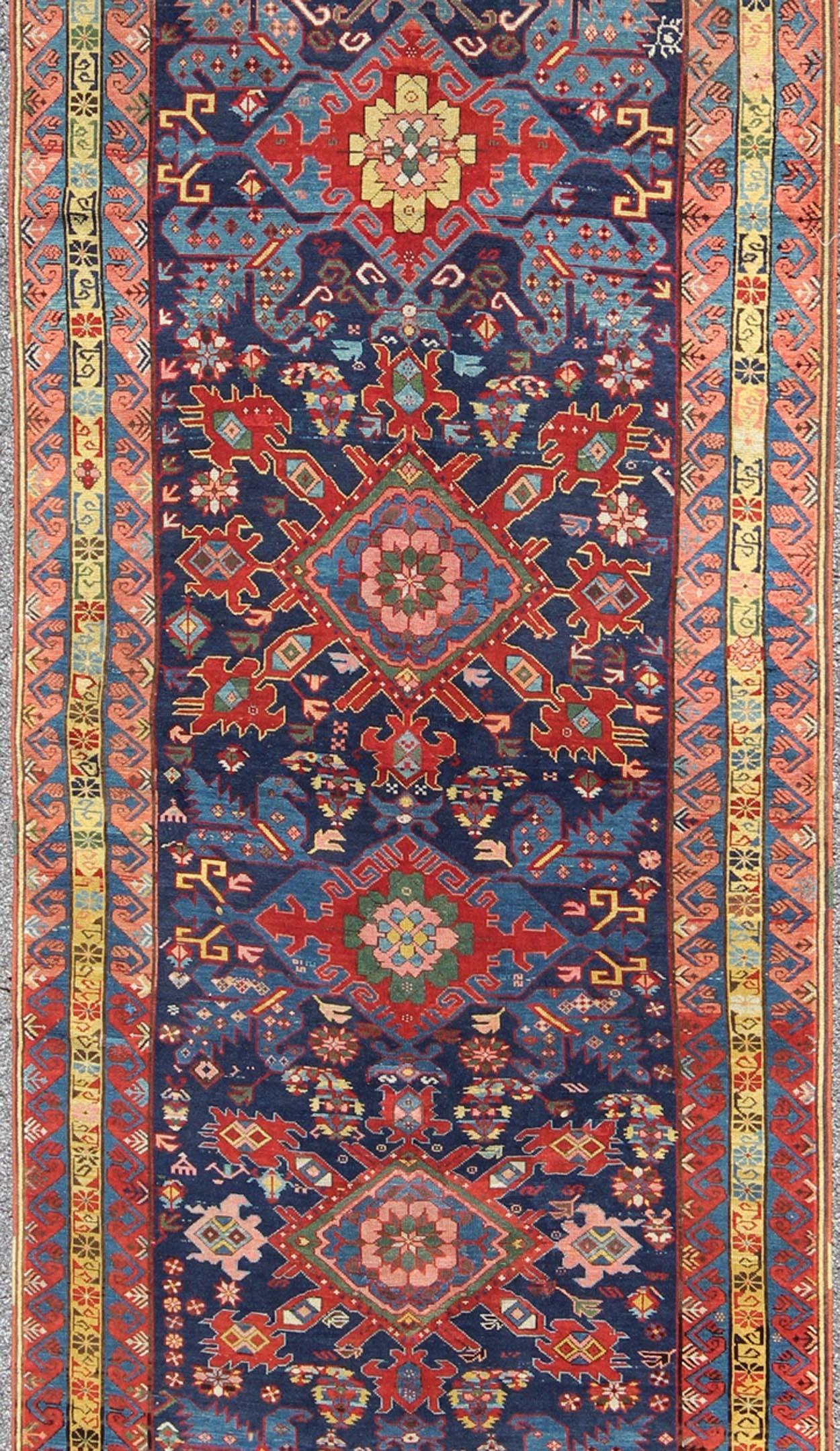 Kazak Amazing Antique Caucasian Seychour Rug with Diamond Medallions in Rich Colors For Sale