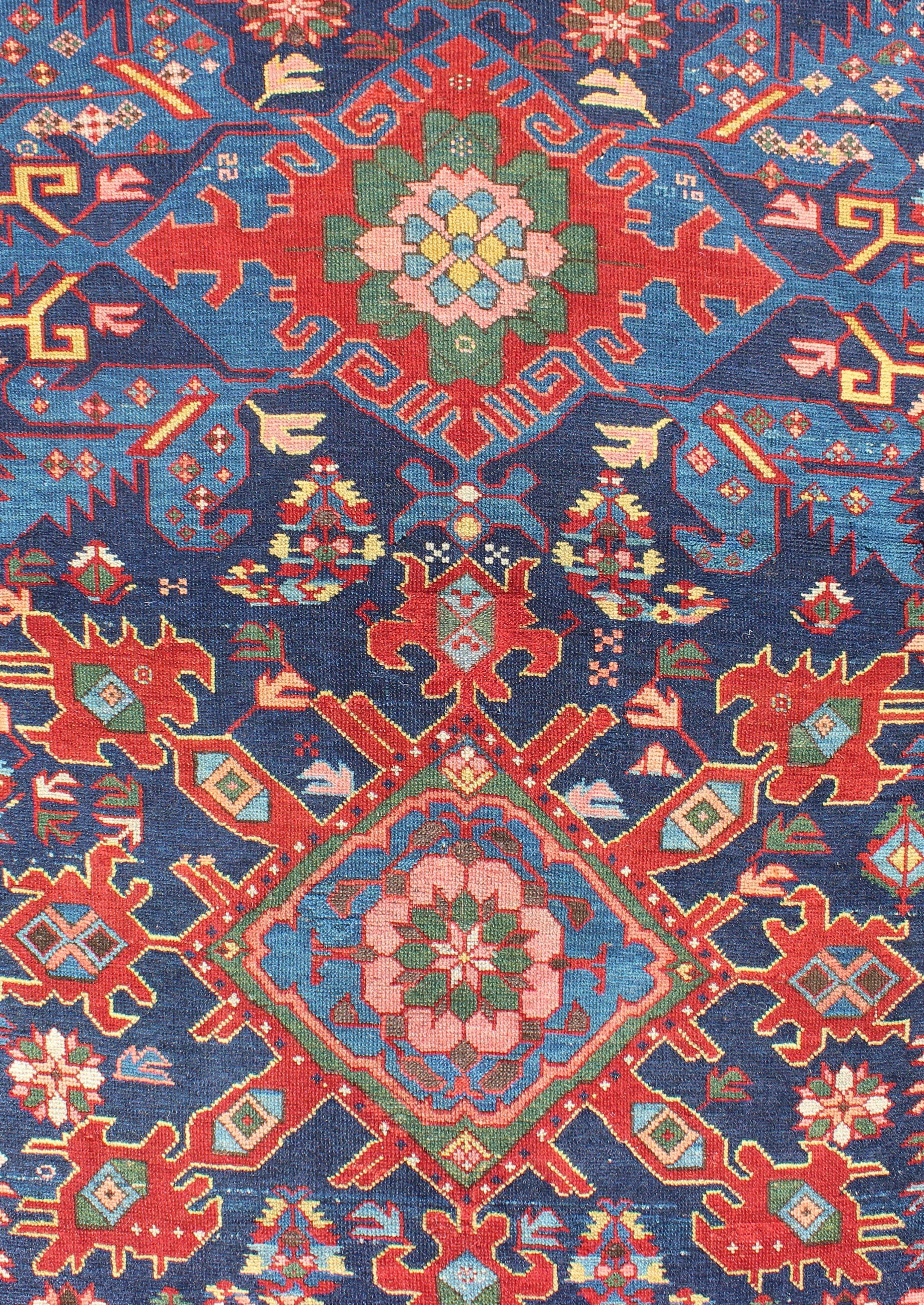 19th Century Amazing Antique Caucasian Seychour Rug with Diamond Medallions in Rich Colors For Sale