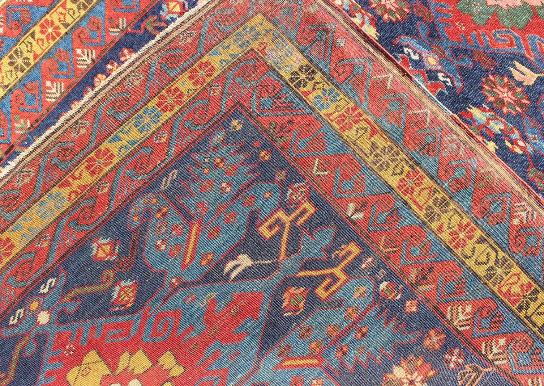 Antiker kaukasischer Seychour-Teppich mit Diamantmedaillons in satten Farben (Wolle) im Angebot