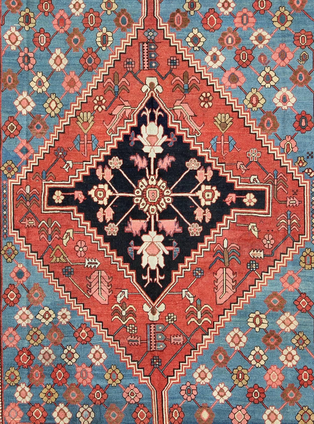 Bakshaish Antique Persian Bakhshaish Carpet with a Unique Geometric Medallion and Design For Sale