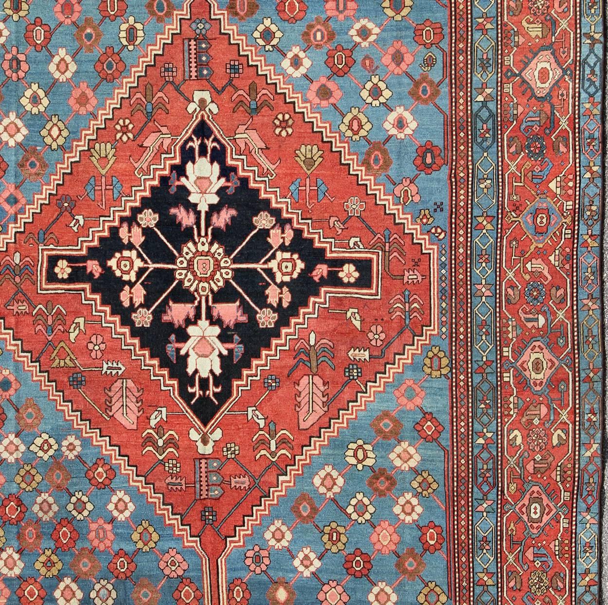Hand-Knotted Antique Persian Bakhshaish Carpet with a Unique Geometric Medallion and Design For Sale