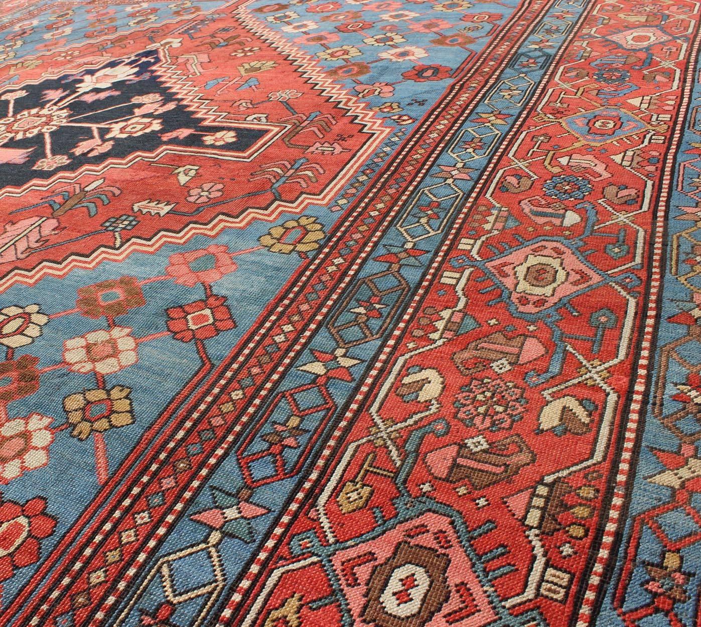 19th Century Antique Persian Bakhshaish Carpet with a Unique Geometric Medallion and Design For Sale