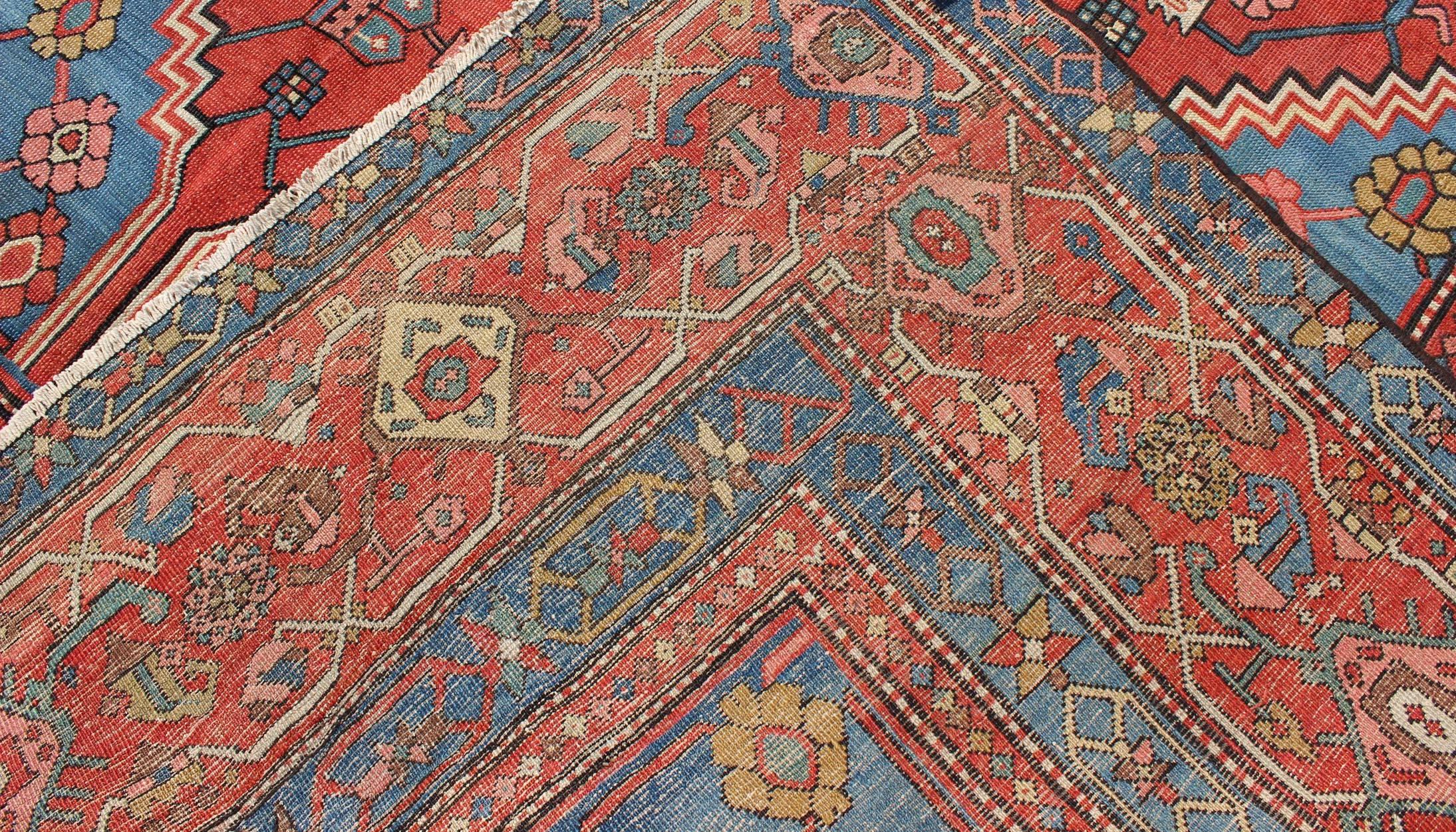 Wool Antique Persian Bakhshaish Carpet with a Unique Geometric Medallion and Design For Sale