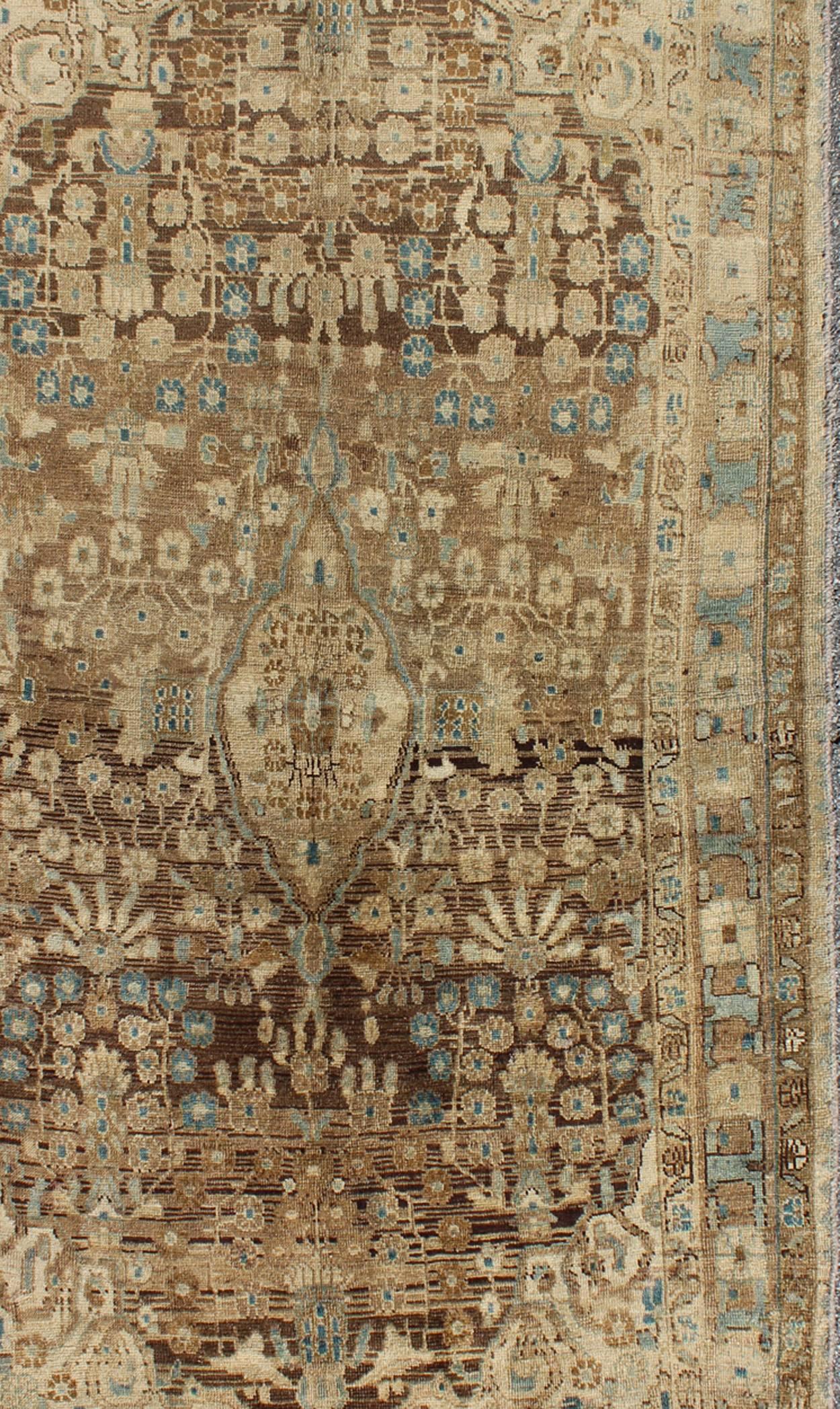 Hand-Woven Persian Mahal Rug with Brown and Blue
