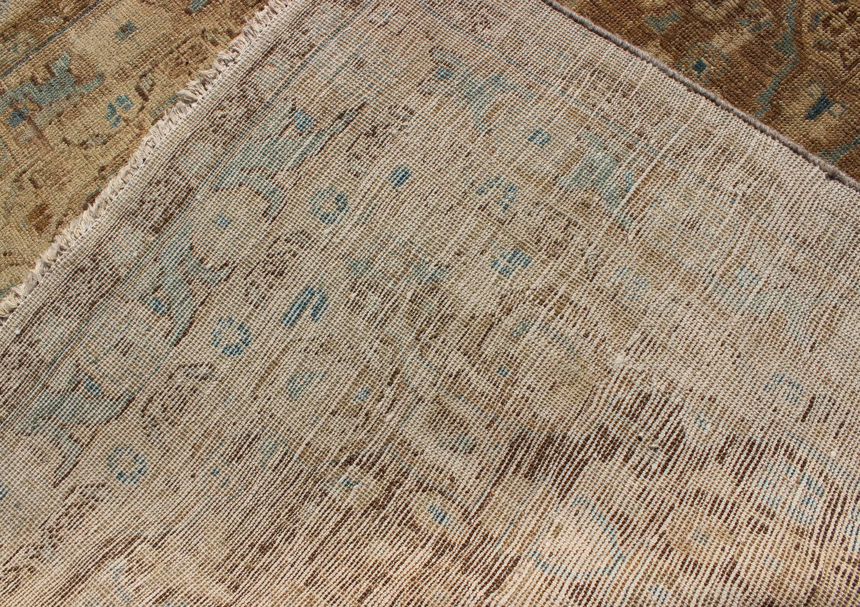 Wool Persian Mahal Rug with Brown and Blue