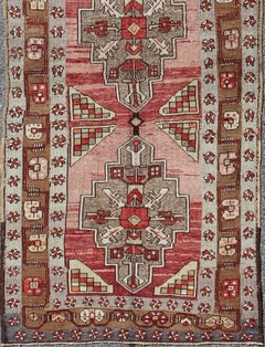 Vintage Turkish Oushak Long Runner with Rose and Pink