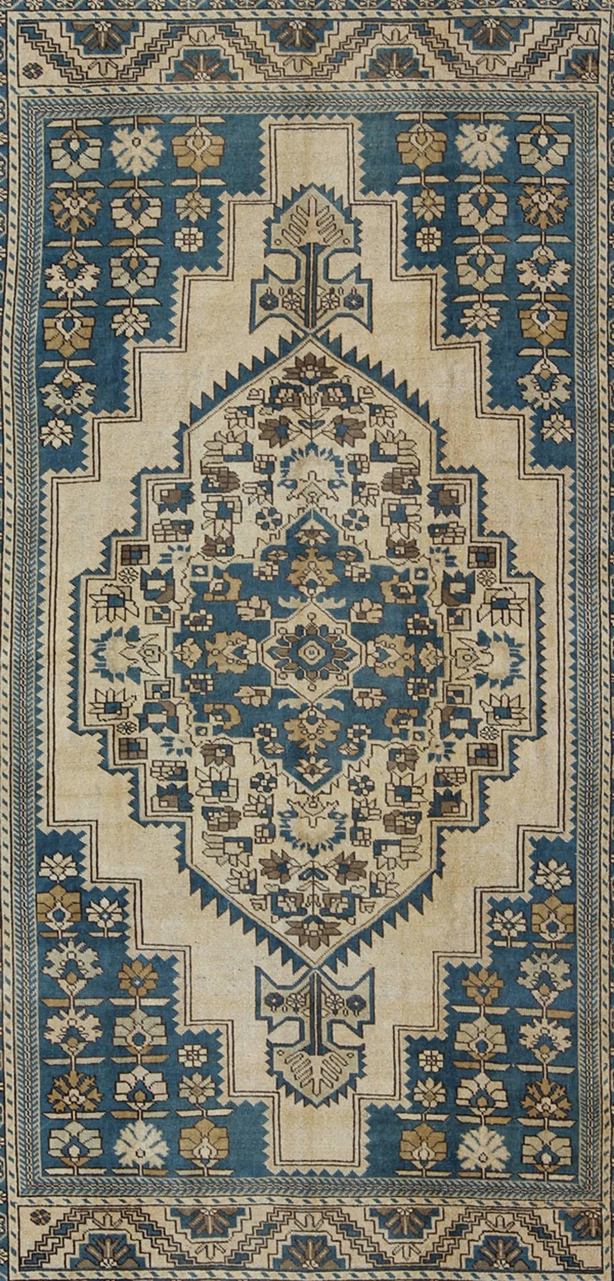 TURC oriental rug Kilim 120x180cm/3'11"x5'11" Bleu 90% Coton Réversible 