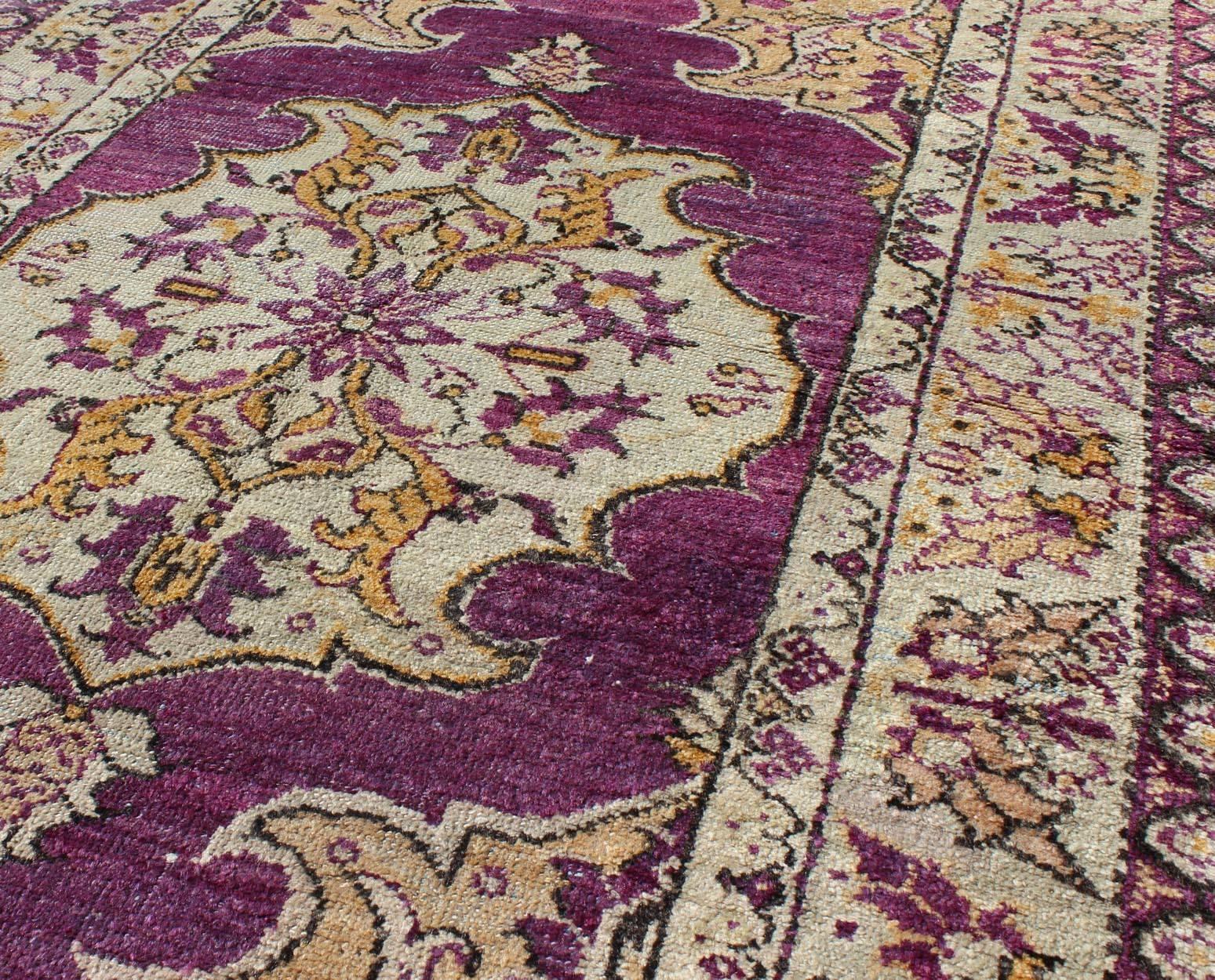 Purple Vintage Turkish Oushak Rug with a Traditional Medallion Design  In Excellent Condition For Sale In Atlanta, GA