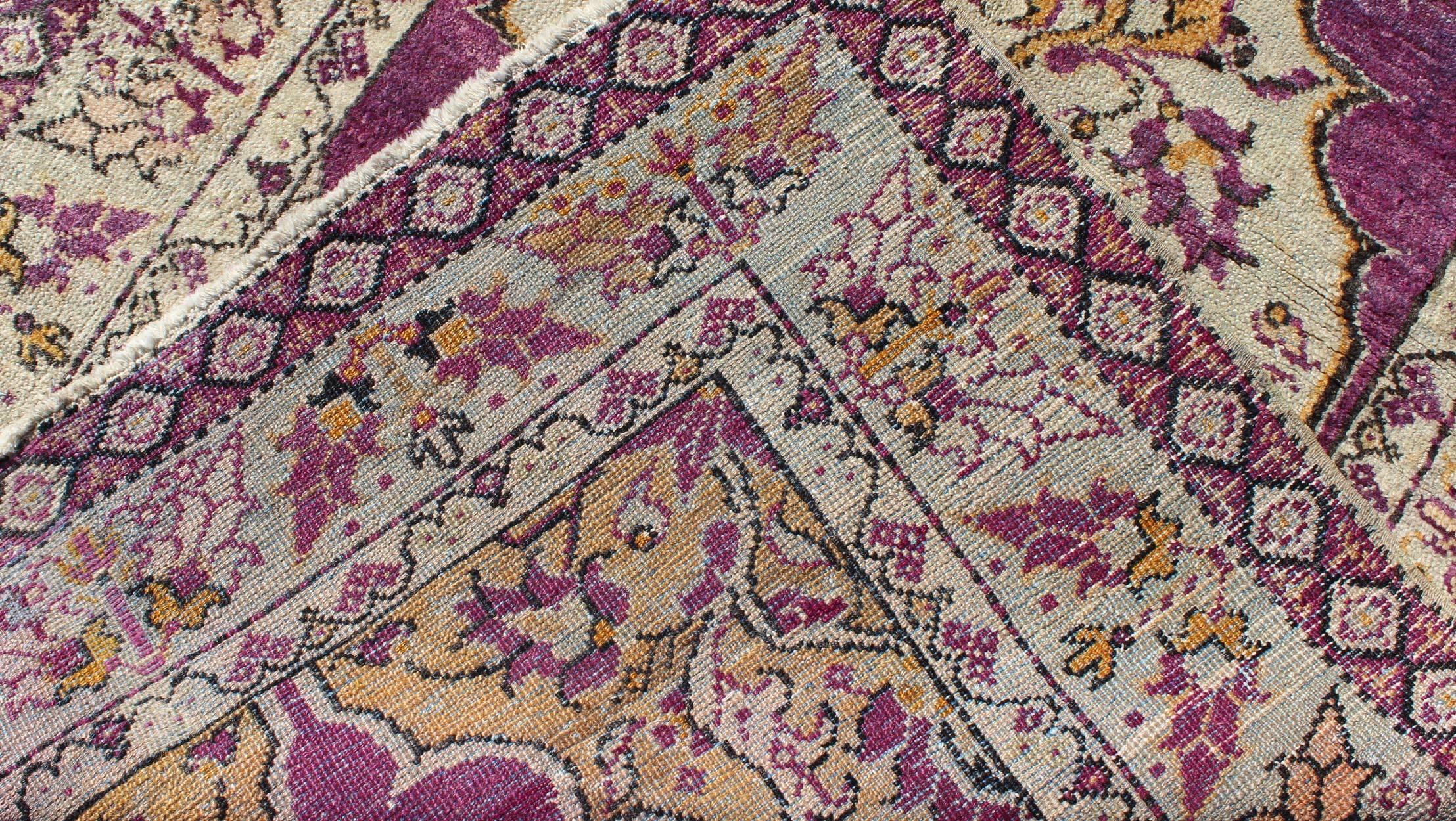 20th Century Purple Vintage Turkish Oushak Rug with a Traditional Medallion Design  For Sale