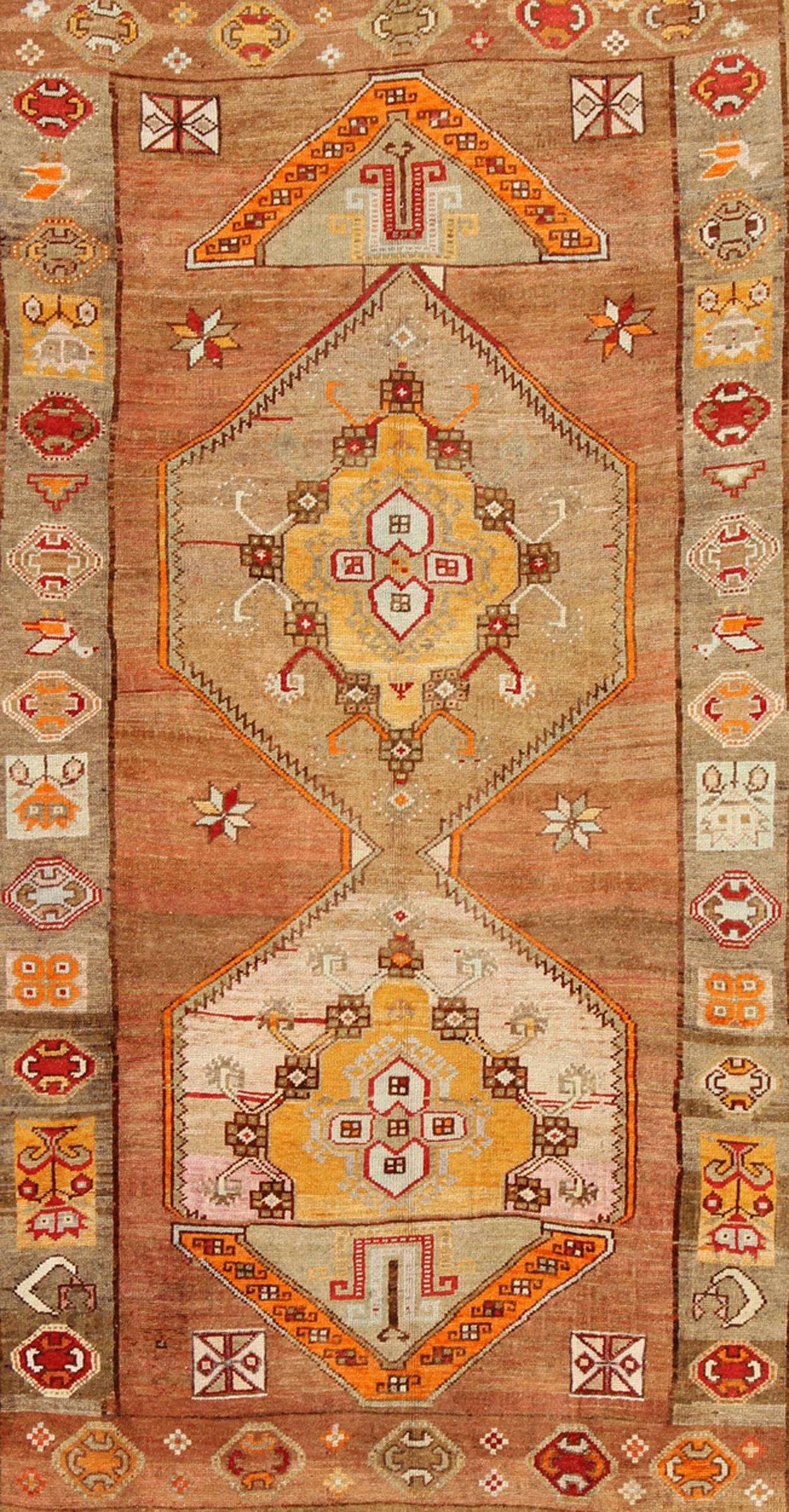 Hand-Knotted Beautiful Turkish Oushak Rug with Geometric Design
