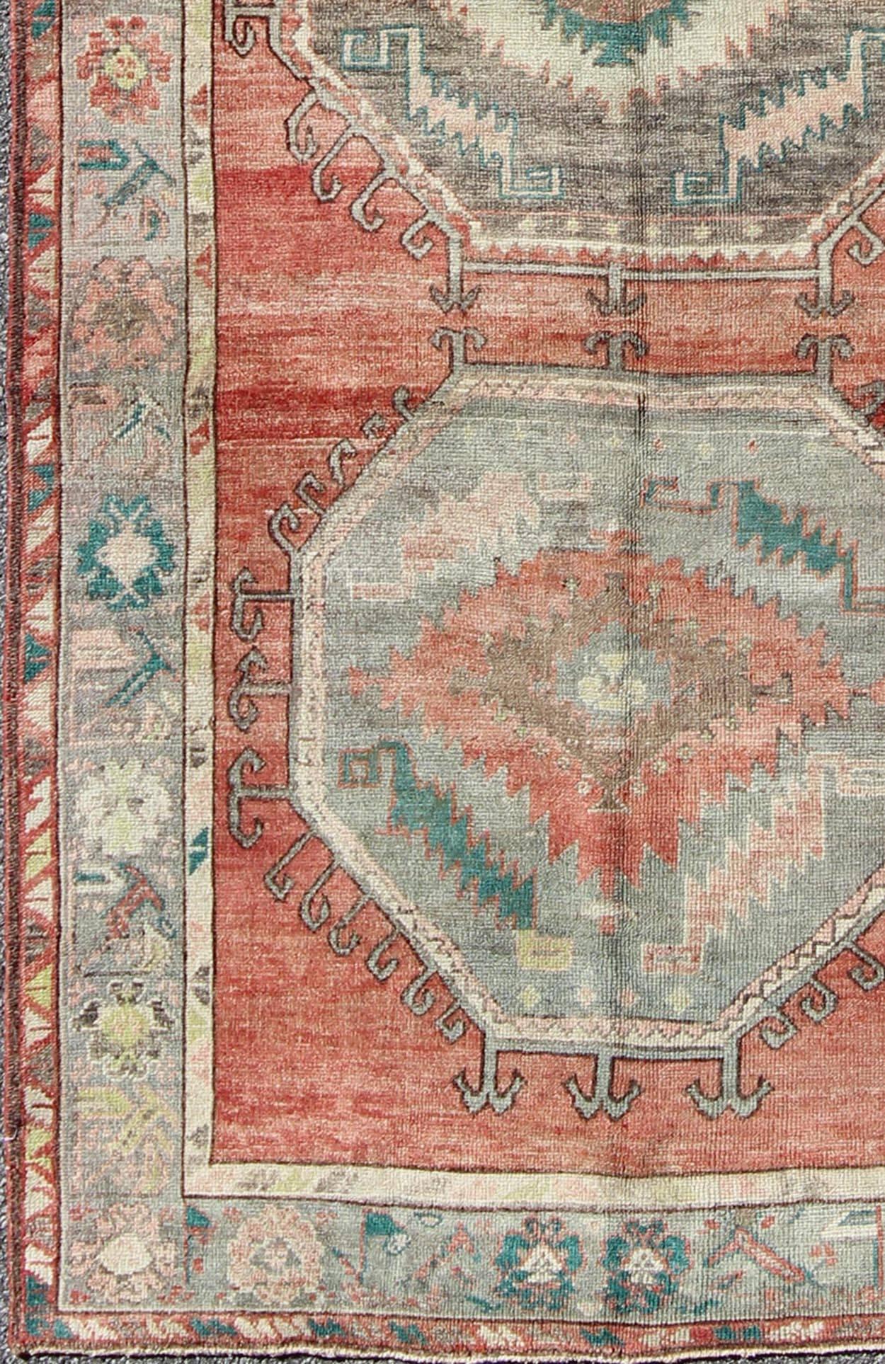 Hand-Knotted Vintage Turkish Oushak Wide Runner