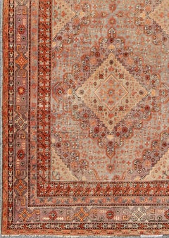 Antique Khotan Rug with Gray, Rust, and Ivory Tones Diamond Medallion Design