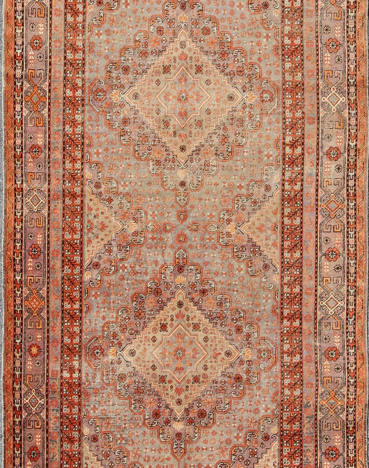 Antique Khotan/Samarkand Rug in Gray, Lavender, Rust  and Light Green For Sale 1