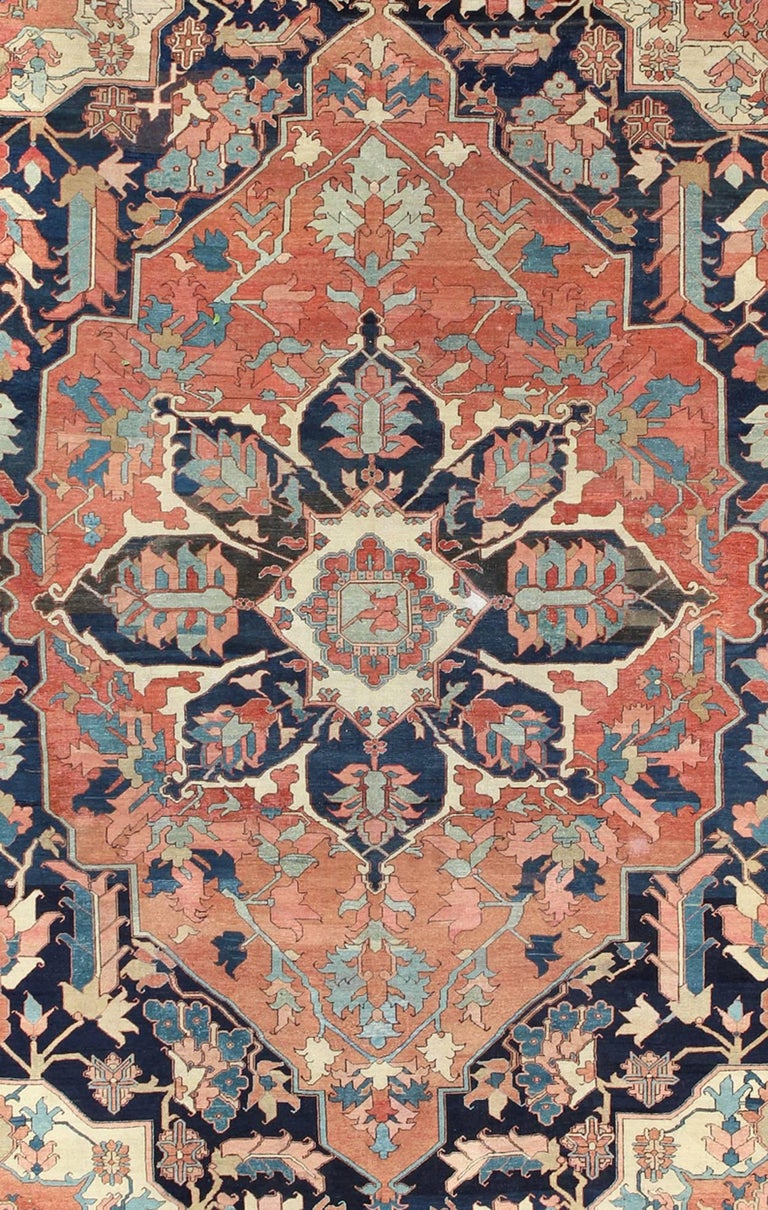 Finely Woven Antique Persian Serapi Rug with Bold Geometric Design For ...