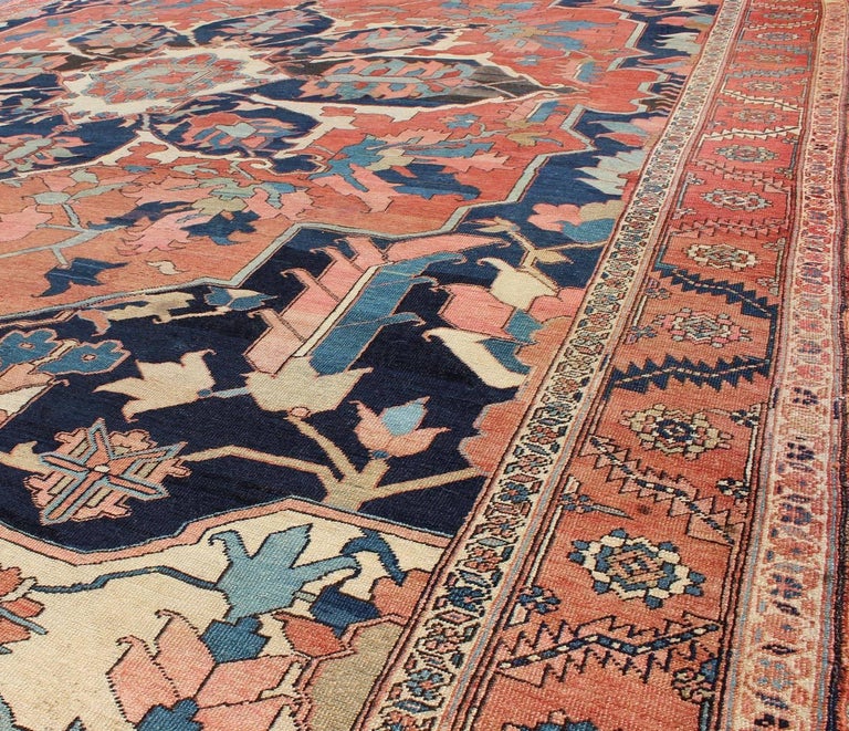 Finely Woven Antique Persian Serapi Rug with Bold Geometric Design For ...